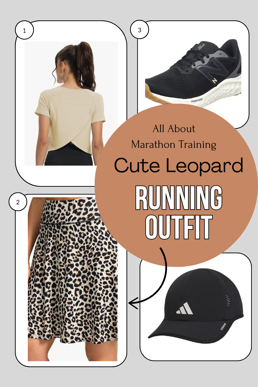 Cute Leopard Running Outfit for Women with Running Shoes and running hat accessories