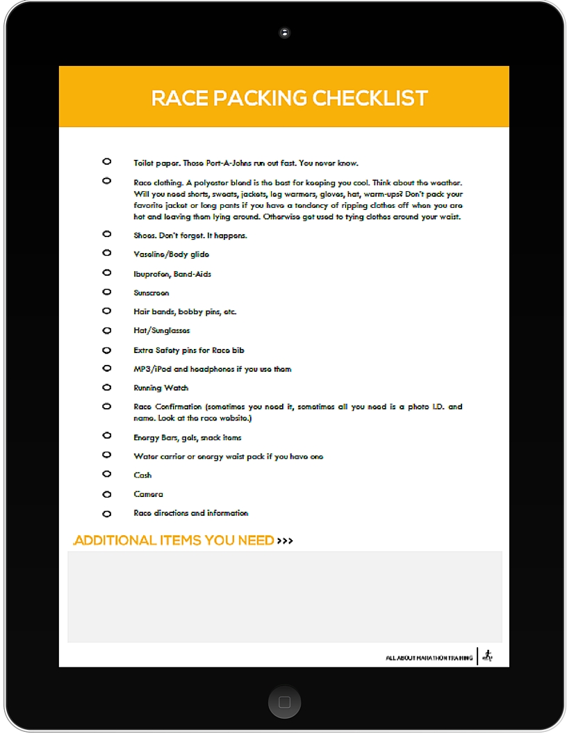 OrthoIndy  Pre-Race Day Checklist